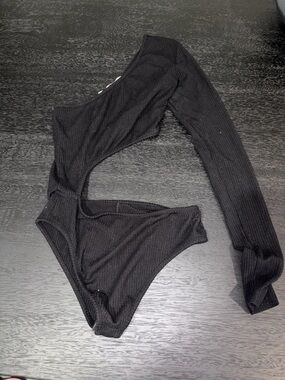 One-Shoulder Black Cutout Bodysuit